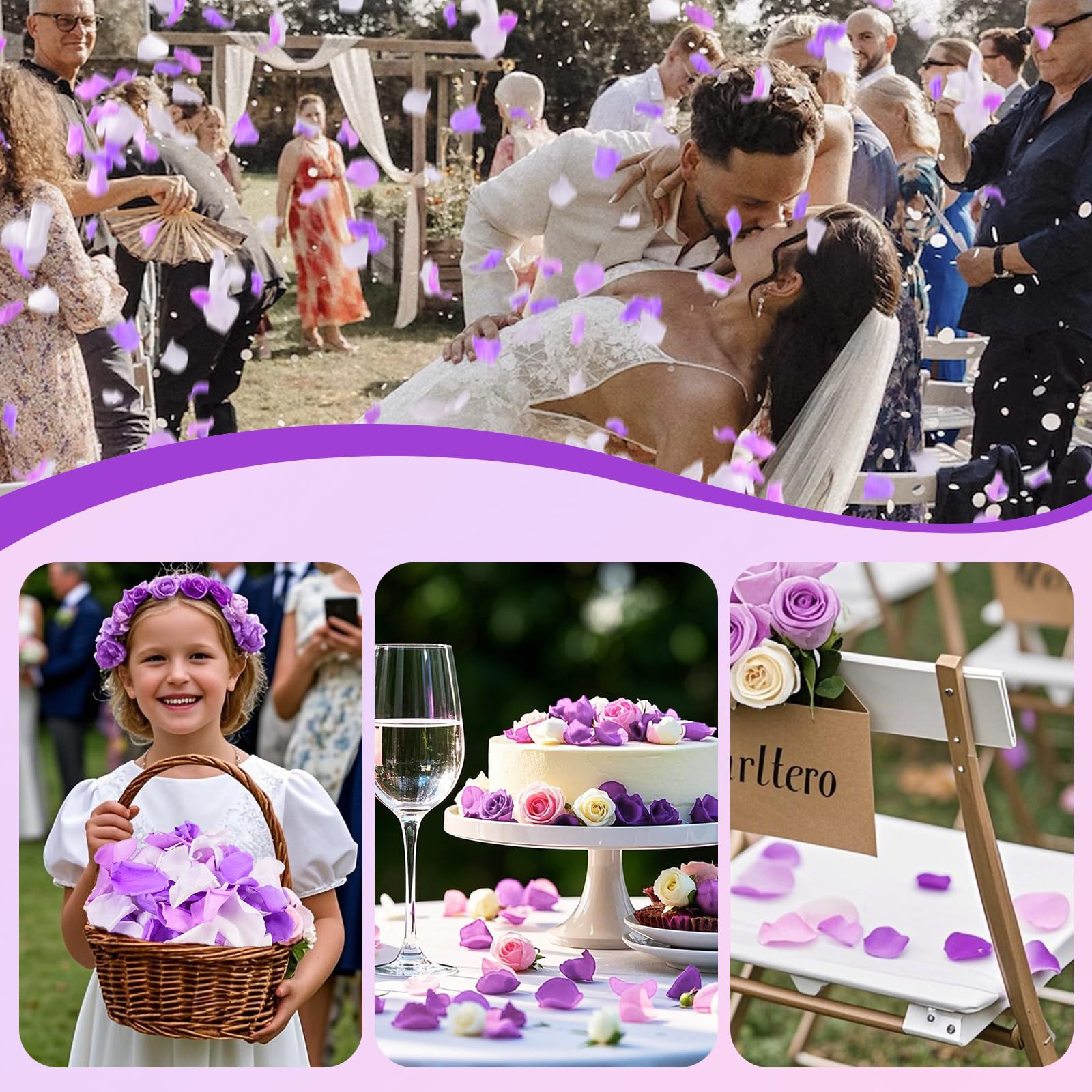 180 PCS Real Purple White Rose Petals for Wedding Flower Girl to Throw, 1.75o…
