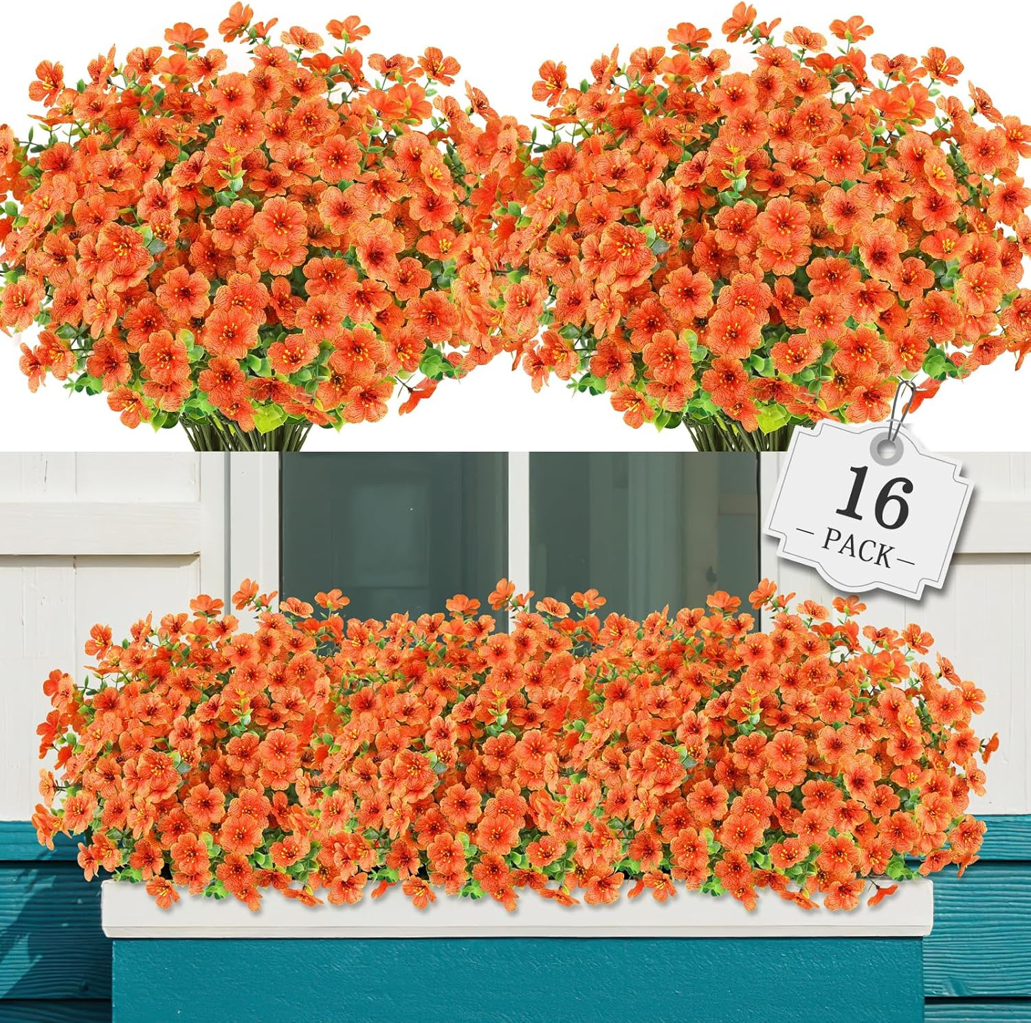 24 Bundles Artificial Flowers Outdoor,No Fade Fake Plastic Flowers Faux Plants f