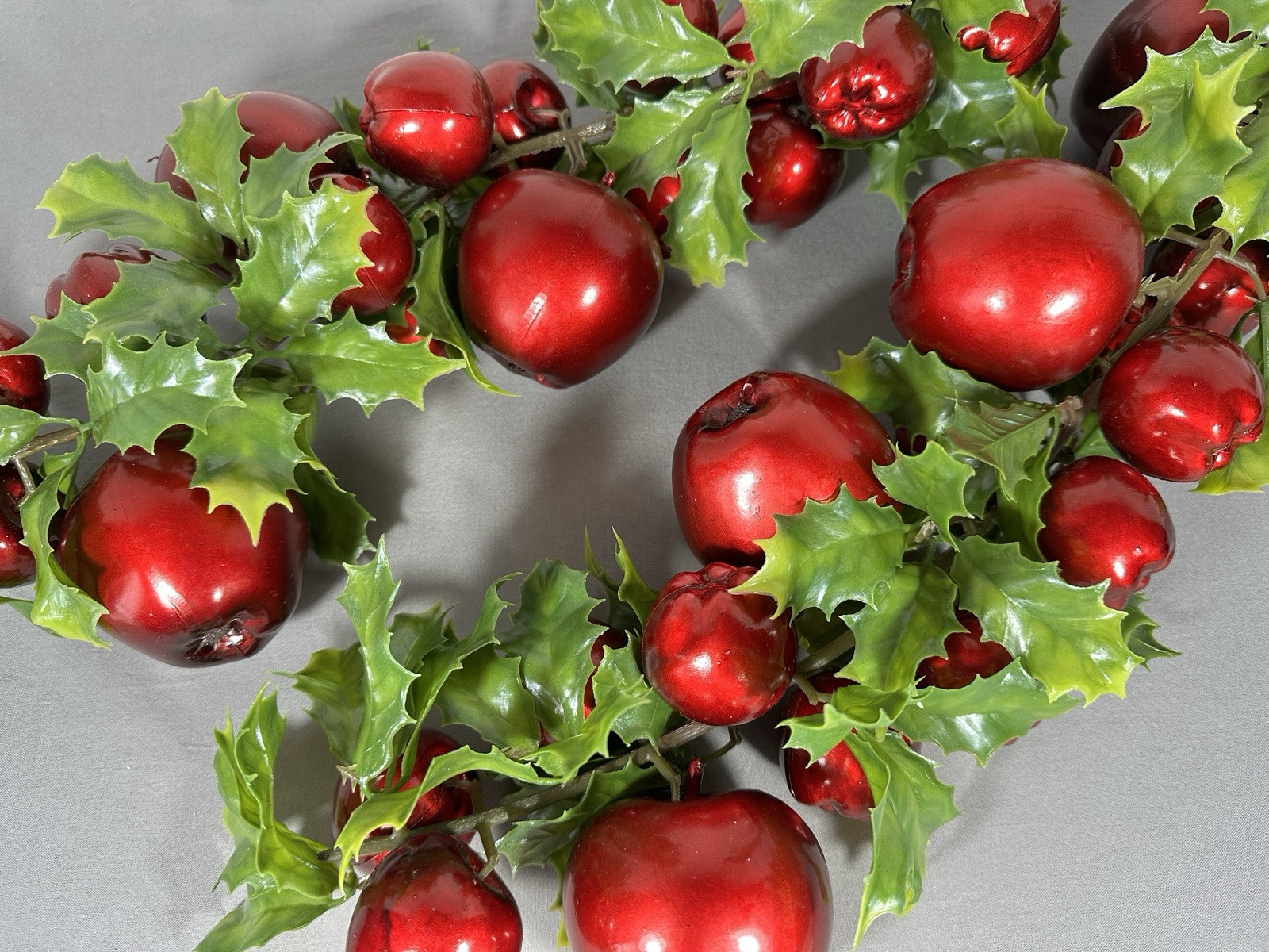 Lot of 2 Vintage Artificial Christmas Foliage Swag Apples & Holly 21″ Long NICE