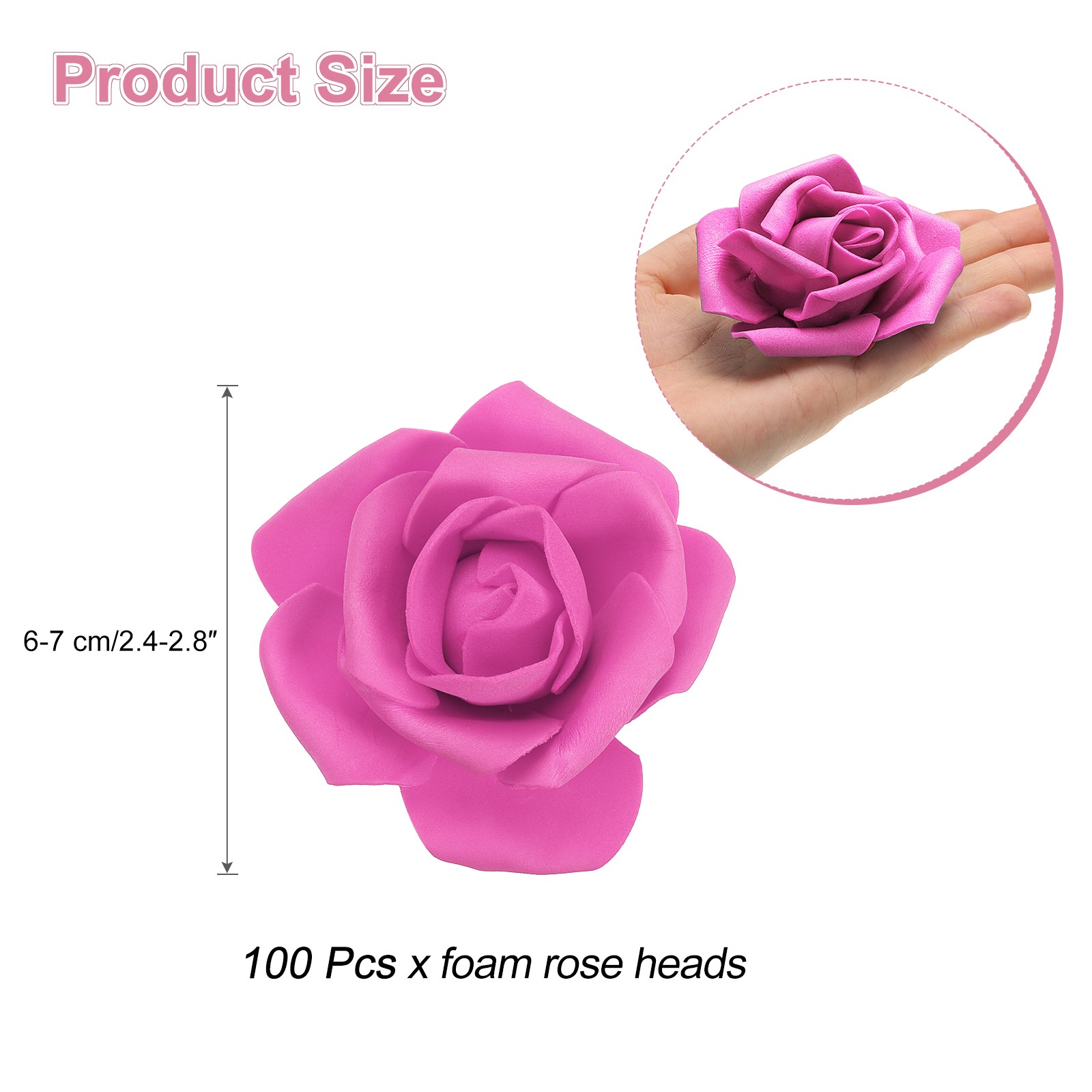 100pcs Foam Rose Heads 6-7 Cm for DIY Crafts Accessories, Rose Red