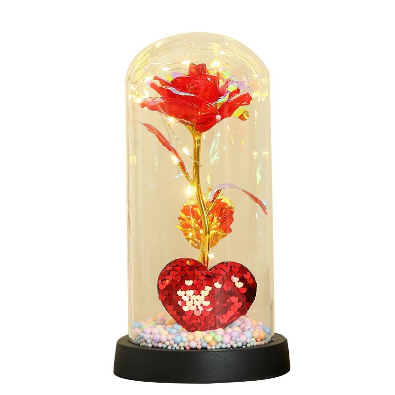 Golden Foil Flower with Lamp Eternal Rose Night Light Simulation Rose Desktop De