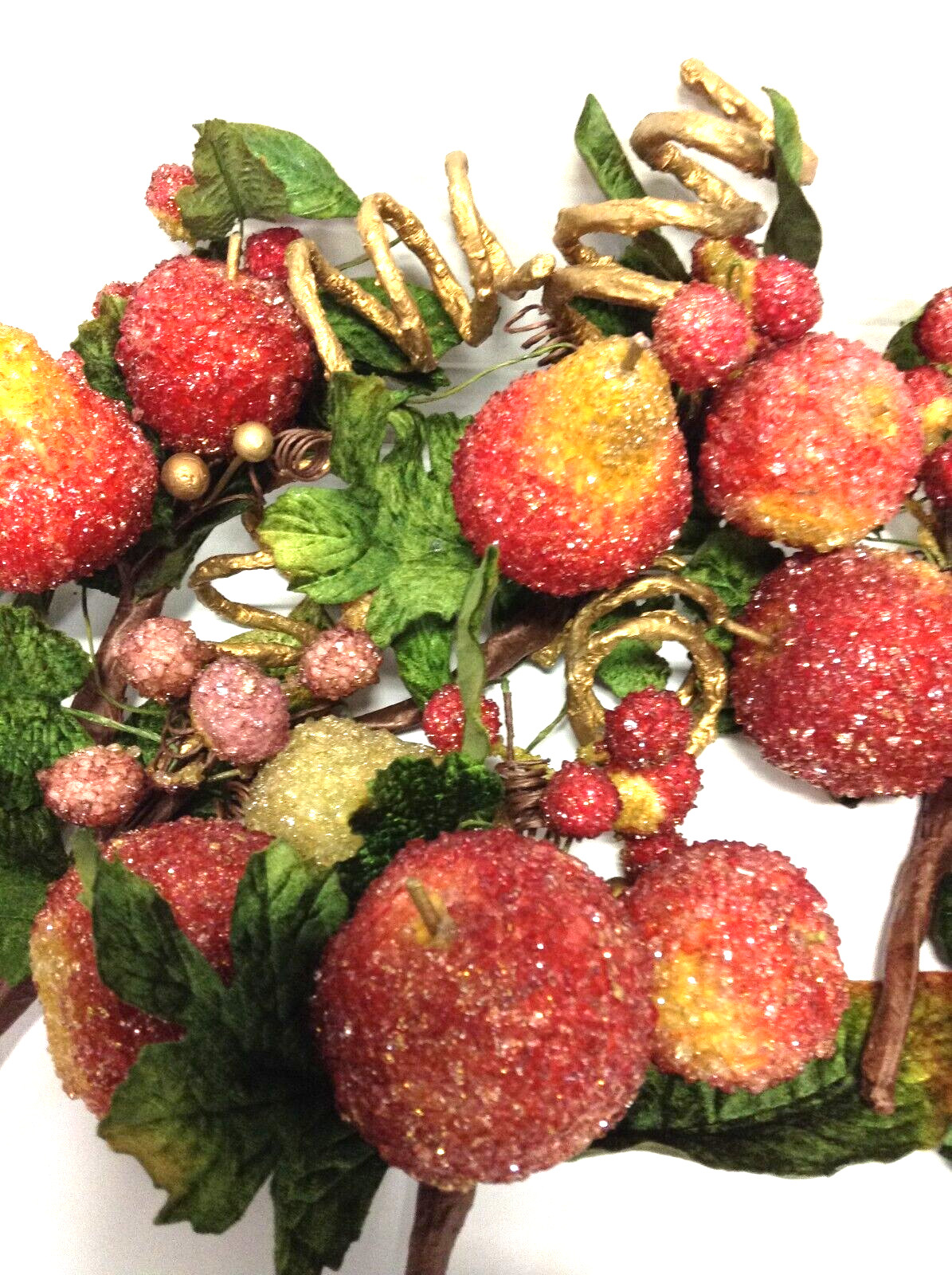 8 Frontgate Beaded Crystal Holiday Faux Fruit Picks Floral Tree Stems Apple Pear