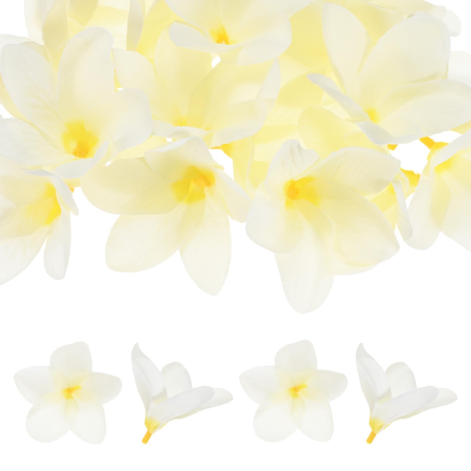 20-Pack Plumeria Flowers 2.4″/ 6cm Fake Silk, Yellow+White