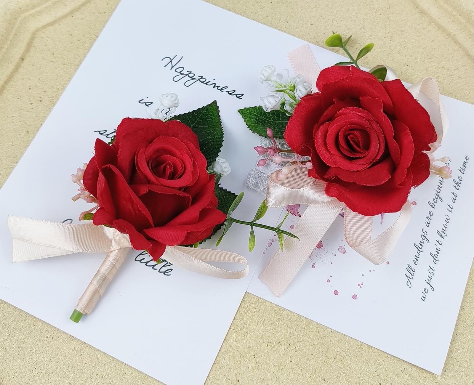 Wrist Corsage and Boutonniere Set Artificial Rose Flowers Accessories for Gro…