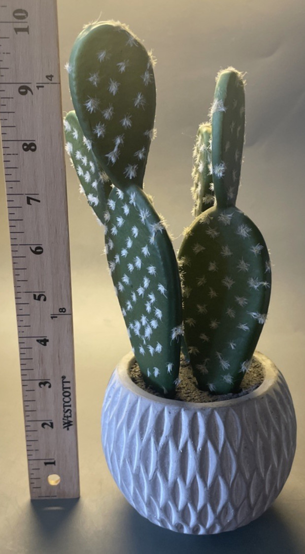 Faux Cactus Plant White Geometric Vase 10″ Tall Home Decor
