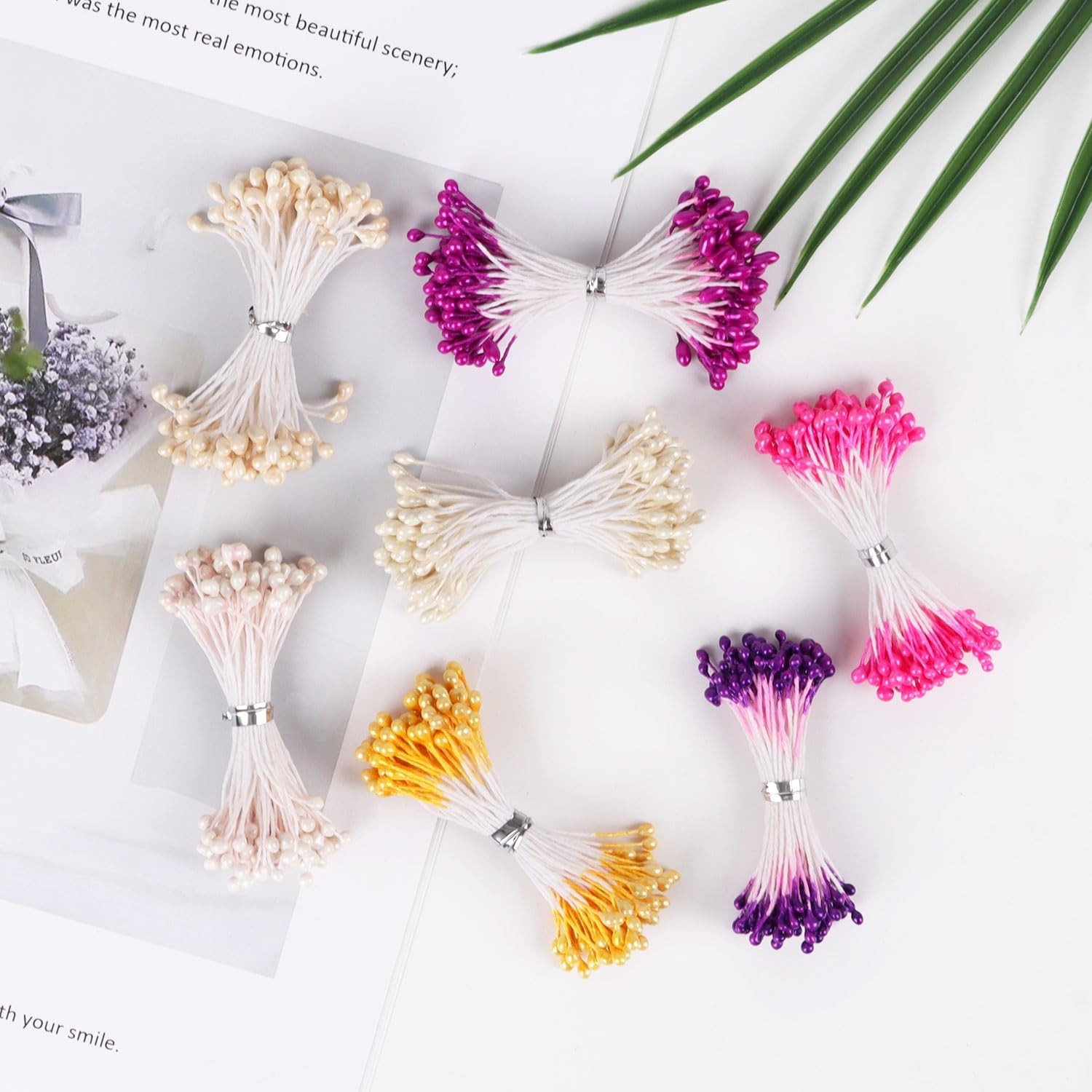 560pcs Flower Stamens for Crafts 3mm Artificial Pearl Floral Pistil for Card