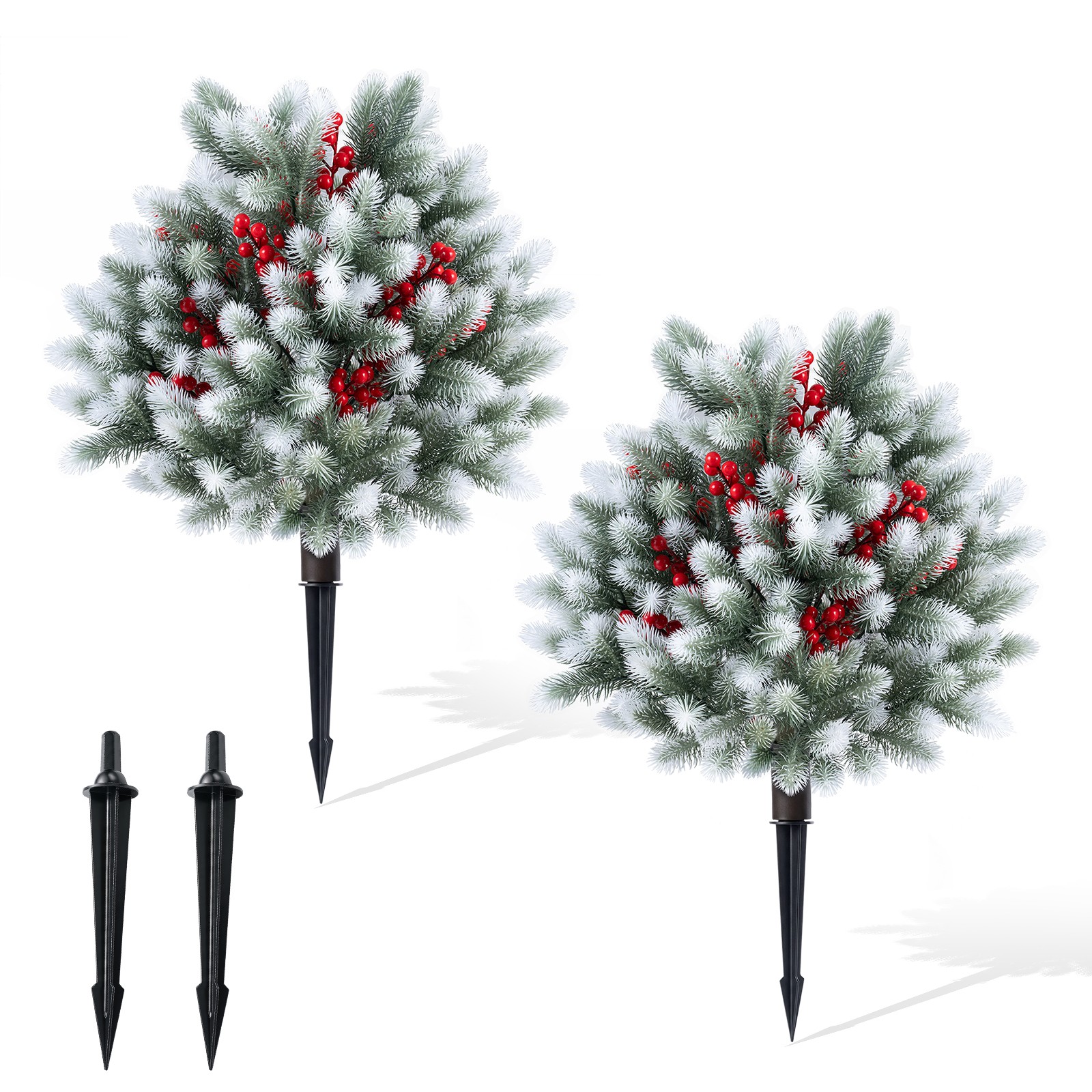 2PCS 27.5″ Artificial Cedar Topiary Ball Trees w/Ground Spikes, Indoor & Outdoor