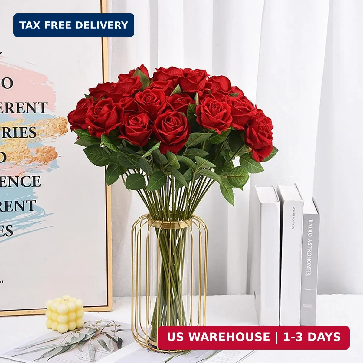 Wine Red Fake Roses Artificial Flowers 10 Pcs Real Touch Silk Faux Roses with Lo