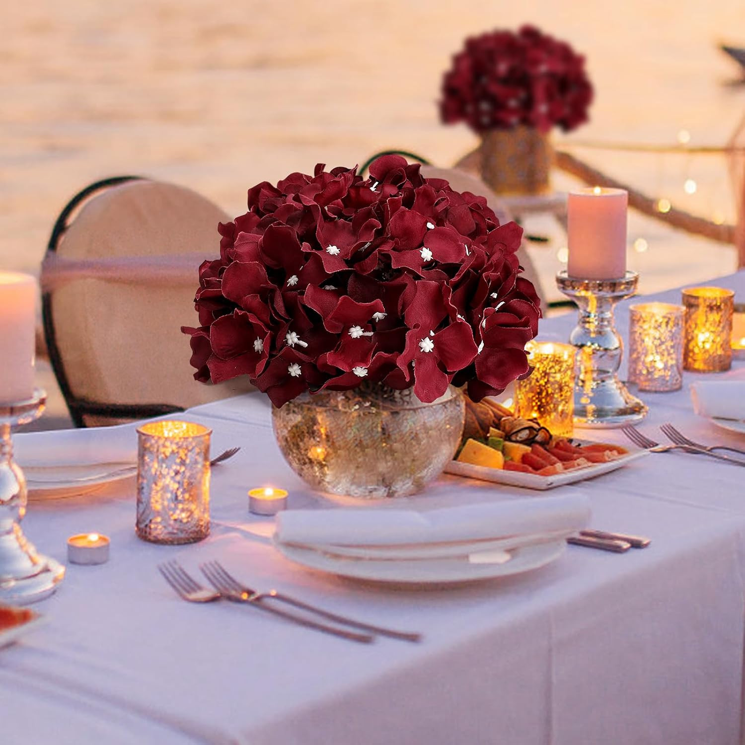 Burgundy Hydrangea Flower Balls – 12 PCS Artificial Centerpieces for Weddings