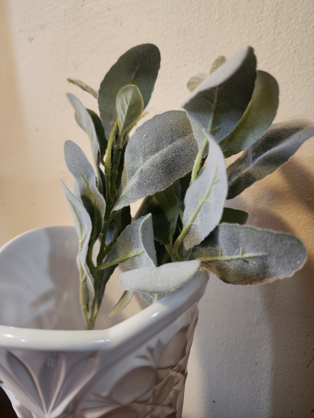 13.5” Faux Lambs Ear Stem • Dusty Green Floral Pick • Artificial Greenery Stem