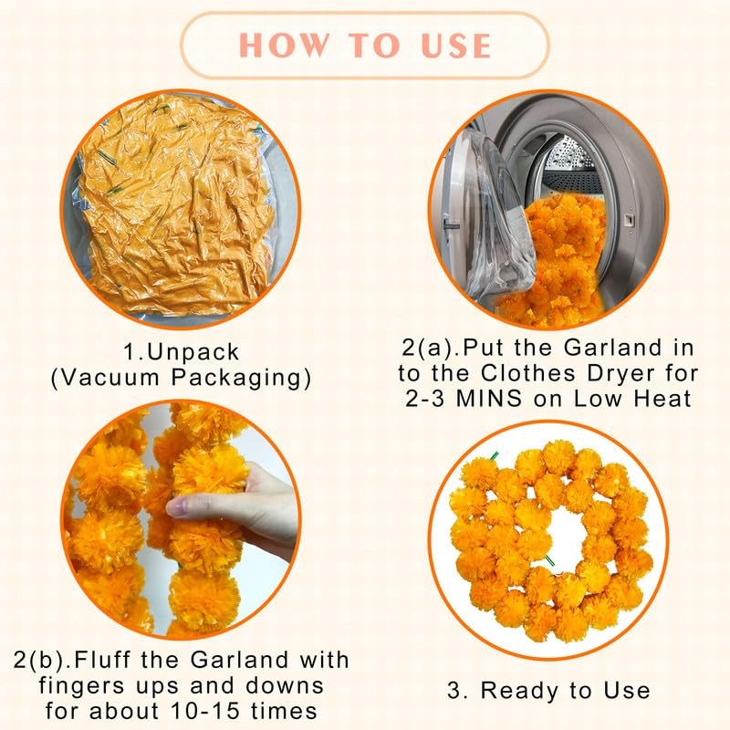 Artificial Marigold Garland, Golden Yellow 5 Feet Long Faux Flowers for Dia D…