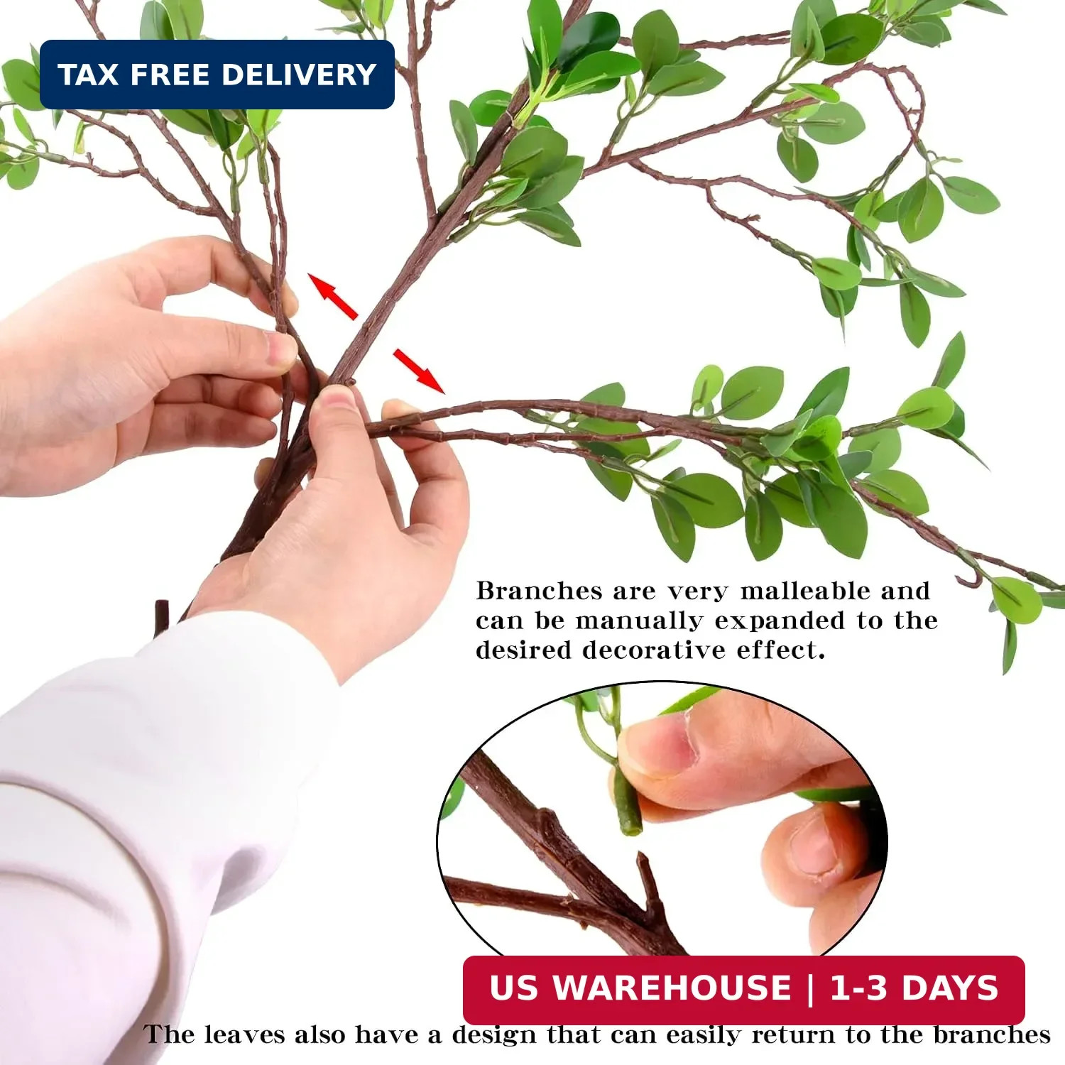 45 Artificial Ficus Branches 3 Piece Faux Greenery Stems for Home Decor
