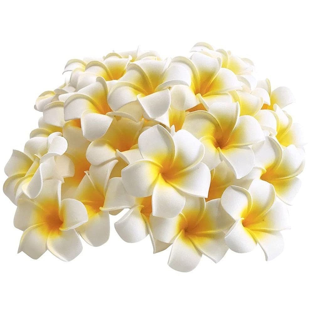 50Pcs 2.4″ White Foam Plumeria Flowers – Hawaii Frangipani Petals for DIY Decor