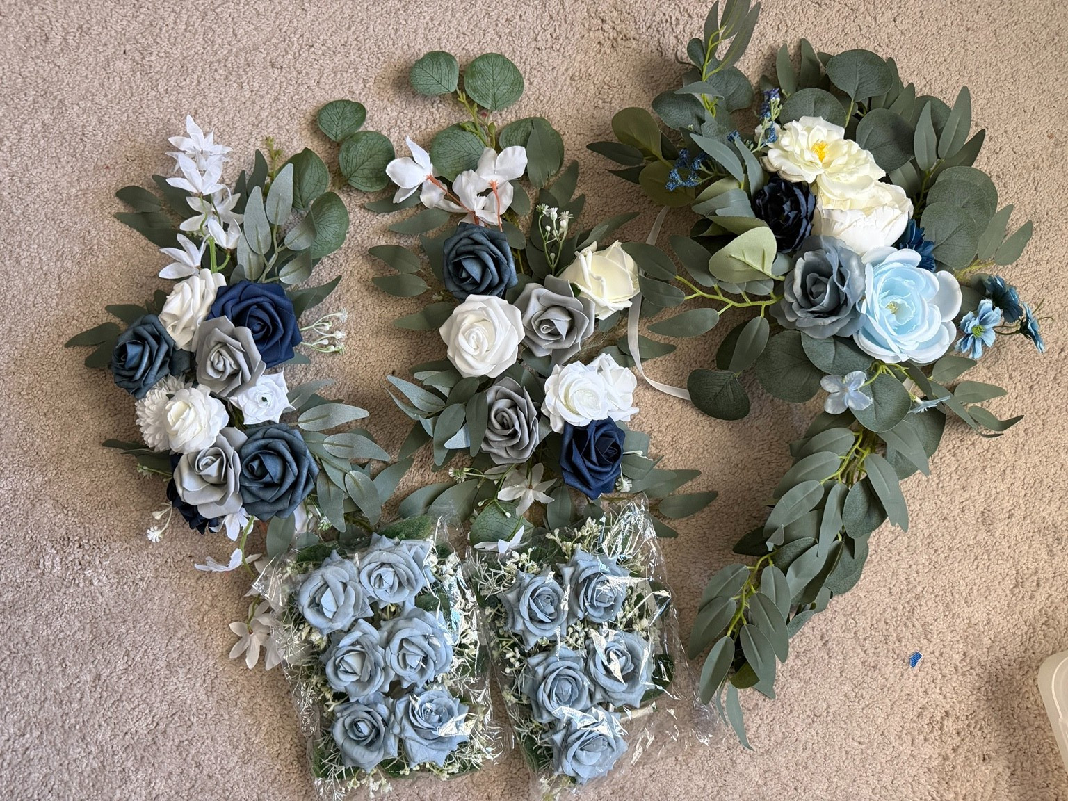 Elegant Artificial Flower Arrangement Set – Blue, Gray & White Wedding Decor