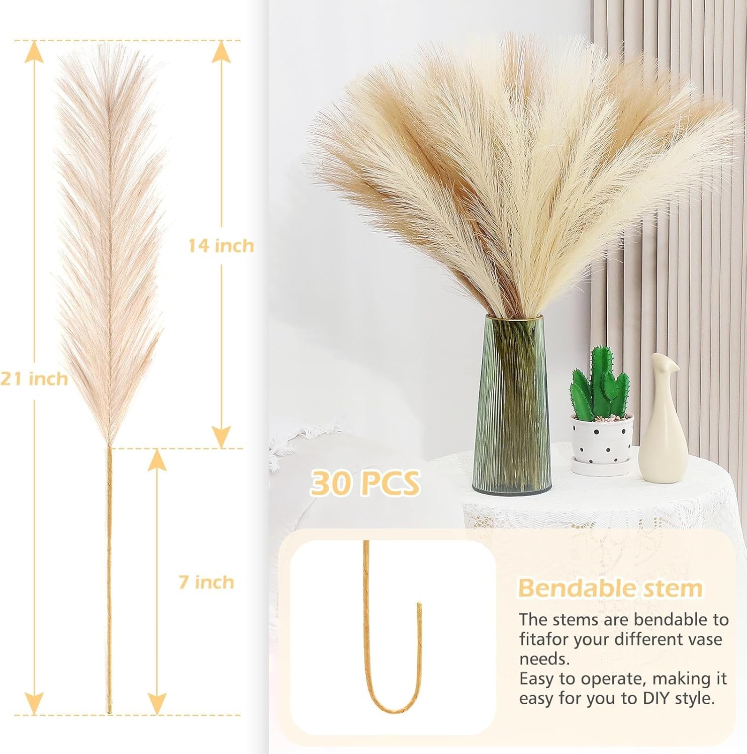 Versatile 30 Pcs Artificial Pampas Grass – 21.7 Inch for Elegant Styling