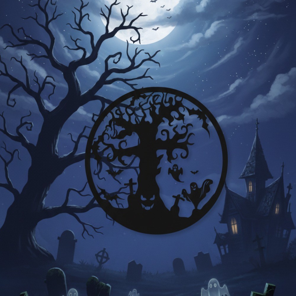Gothic Halloween Black Iron Tree Wall Art – Spooky Living Room Outdoor Decor