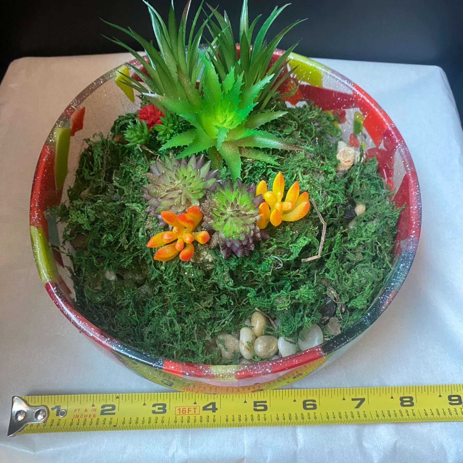 Artificial Succulent Garden In Handmade Resin Mosaic Bowl Decor