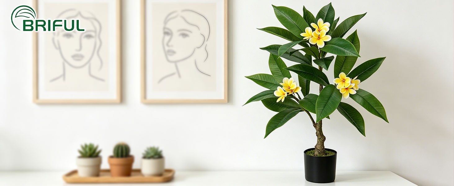 Artificial Plants Indoor 4.17ft Fake Tropical Plumeria Flowers Tree in Black Pot