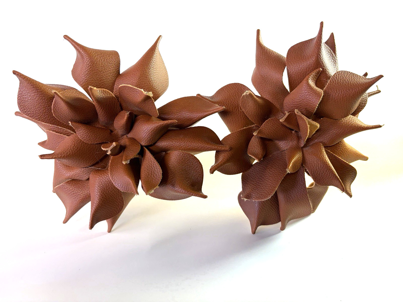 Natural Faux Leather Flowers on Stems 4 Brown Rustic Elegant Classic