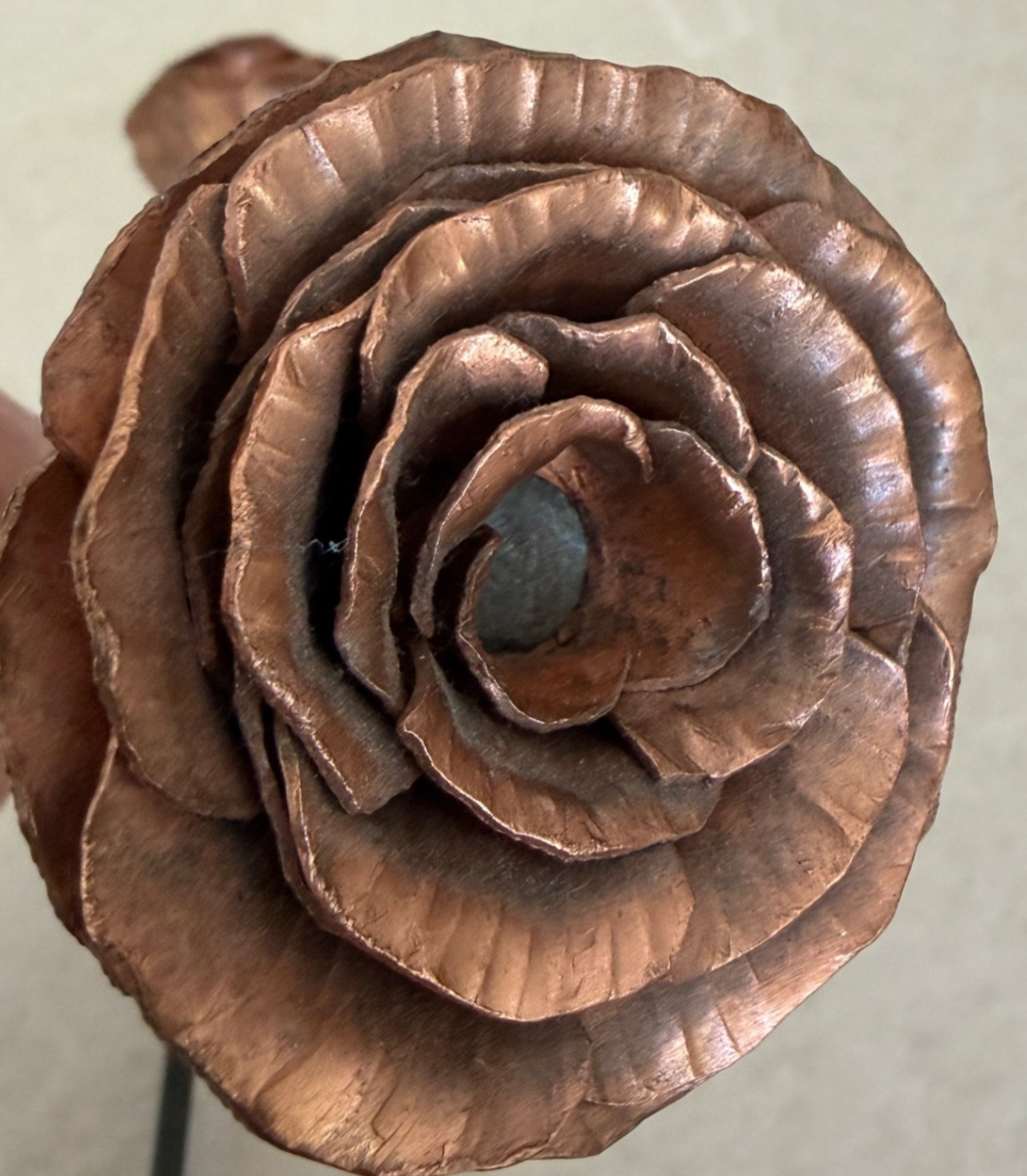 Copper-Tone Metal Rose Sculpture Pair 7” 9” Handcrafted Floral Decor