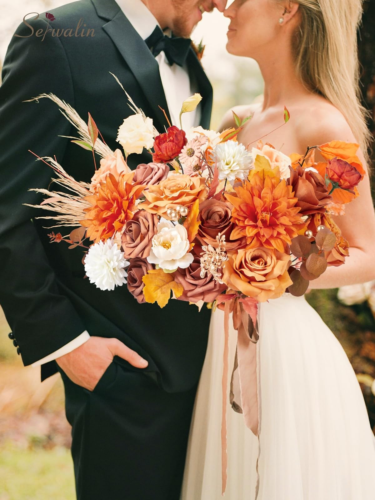 Burnt Orange Artificial Spring Flowers Silk Fake Cake DIY Wedding Decoration