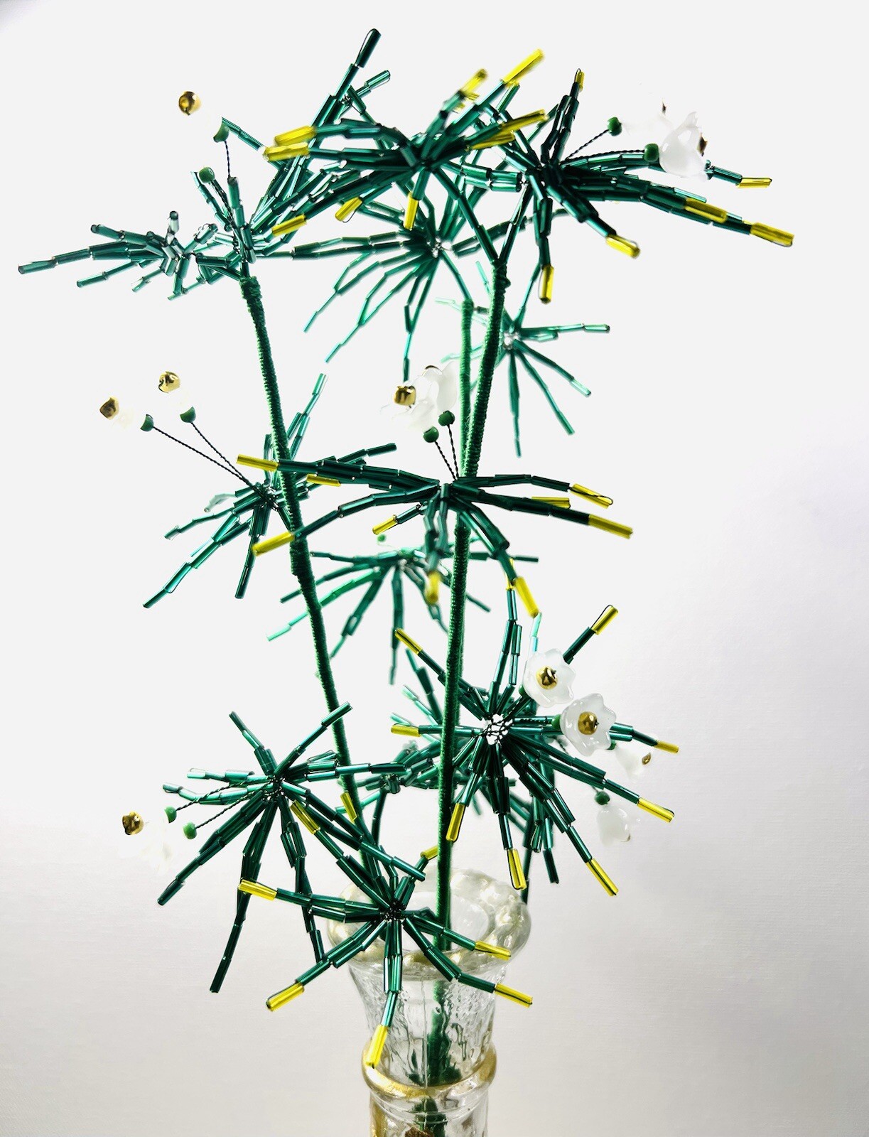 Glass Bugle Beads Exotic Grass Bouquet 16” Home Office Decor