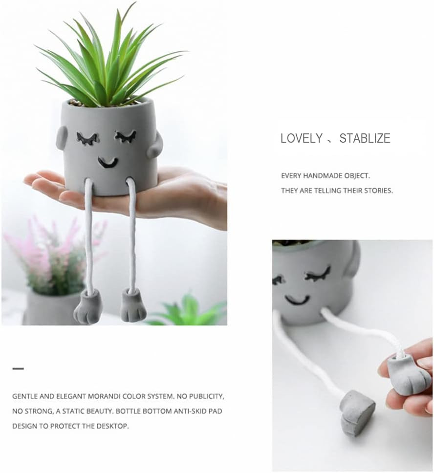 3Pcs Creative Artificial Succulents with Gray Flower Pots, Mini Potted Succulent