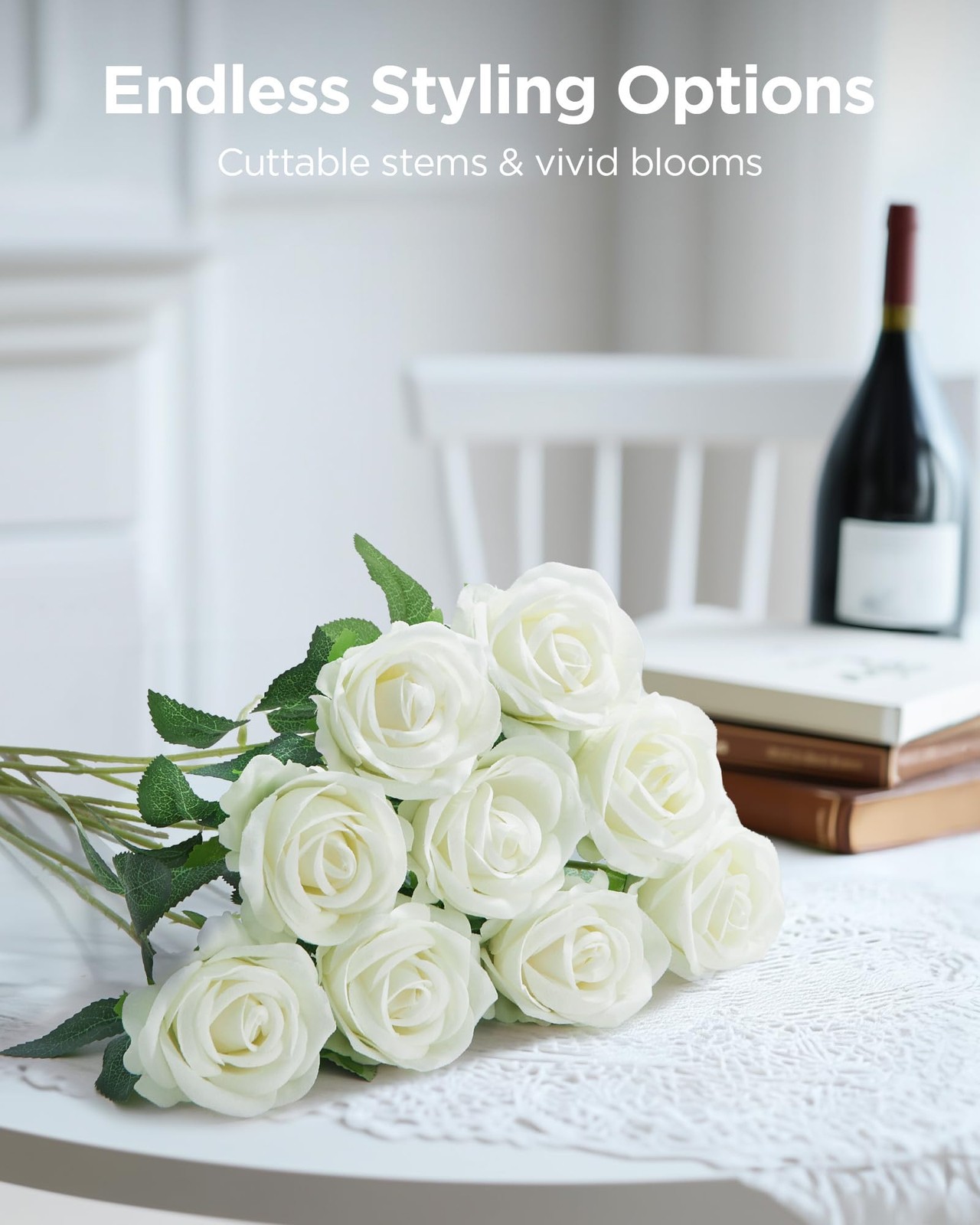 100 Pcs White Roses Artificial Flowers, Fake Velvet Silk Rose Bulk Faux Flowe…