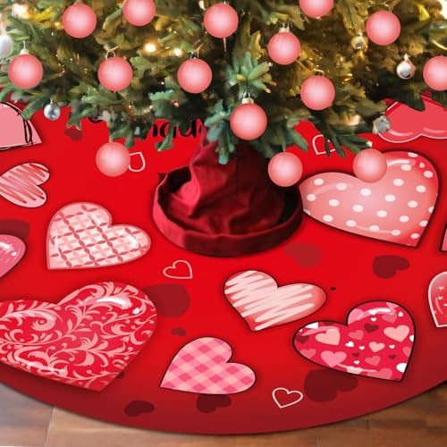 Valentine’s Day Heart Tree Skirt 48 Inch Pink Heart Tree Mat Single-sided