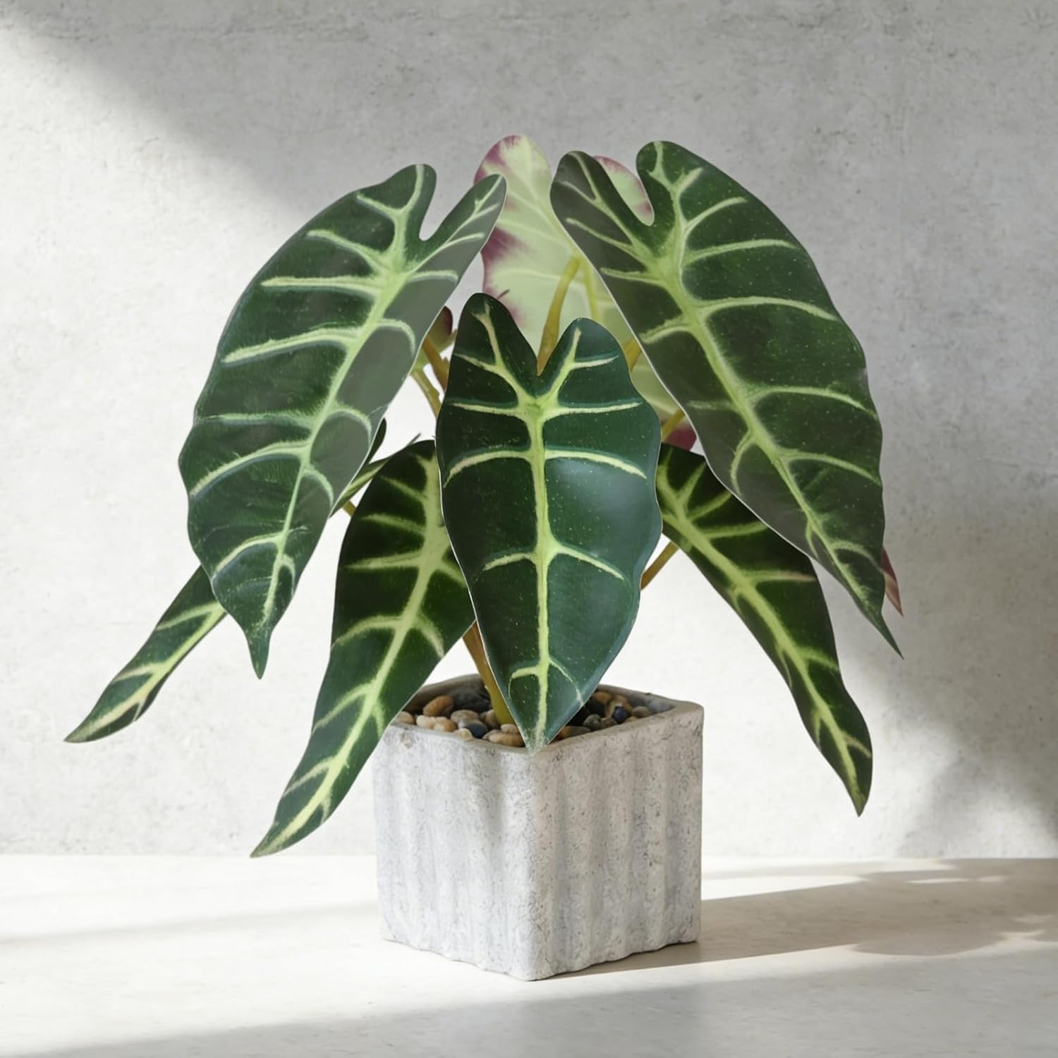 Artificial Potted Plant, Lifelike Faux Greenery in Decorative Cement-Look Square