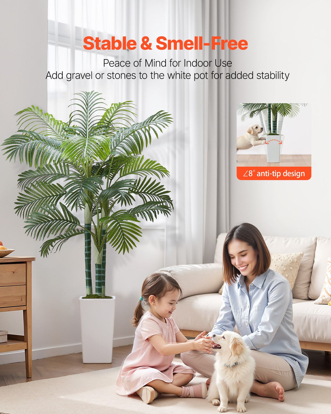 VEVOR 6ft Artificial Areca Palm Tree Fake Plant with White Planter Indoor
