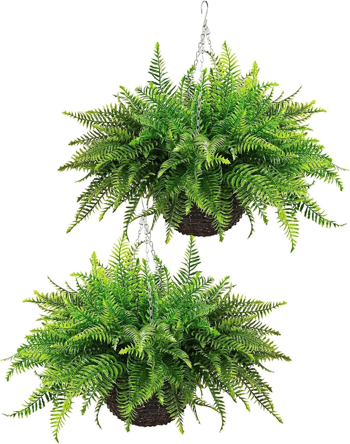 Outdoor Fake Hanging Fern – Artificial Hanging Ferns 2 Pack, Large Faux Boston F