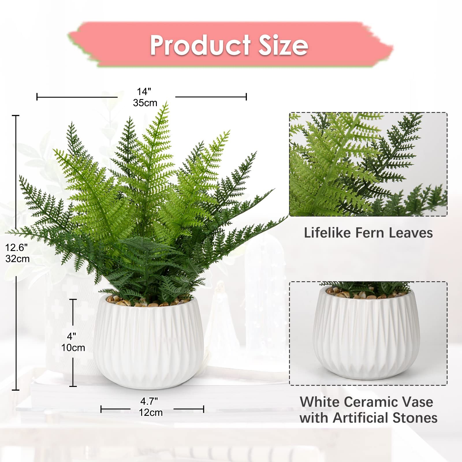 Faux Plant Indoor in Ceramic Pot 12″ Artificial Potted Fern Fake House Plants…