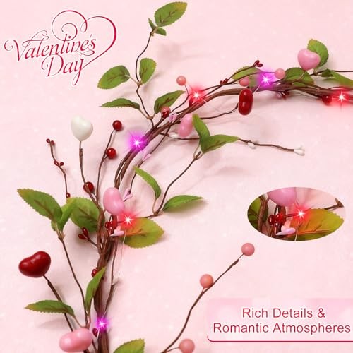 Timer – Lighted Christmas Valentines Garland Valentines Day Decorations, 6 Ft