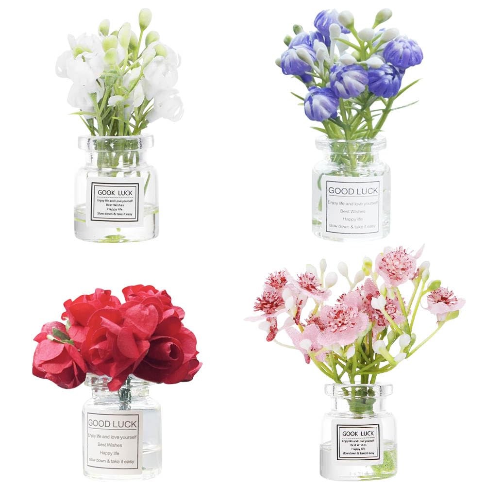 Set of 4 Cute Mini Rose Flower Vase Car Dashboard Decorations -Adhesive Mini …