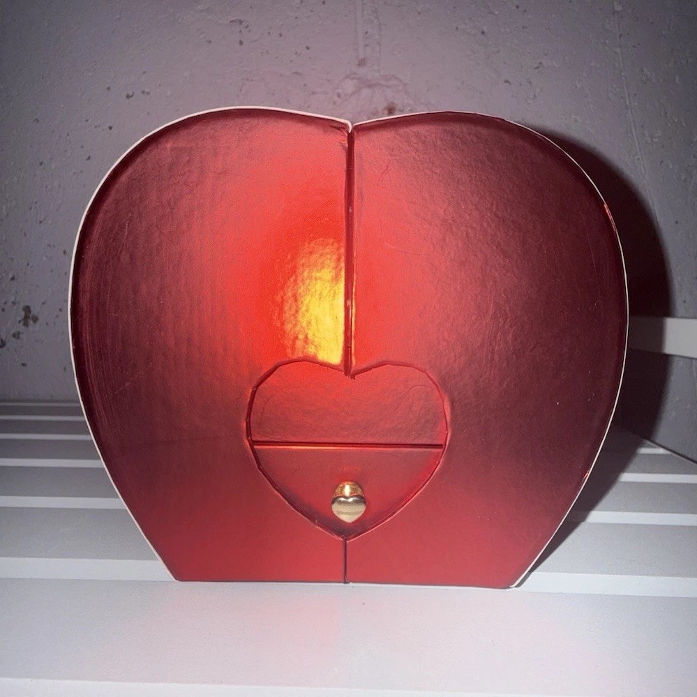 Heart-Shaped Red Floral Flower Box Display with Rose in Clear Cube