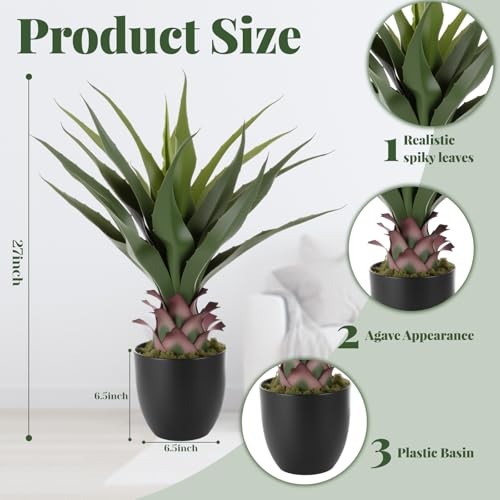 Pack Artificial Spiked Agave Plant.3 ft Faux Agave Plants, 2.23ft 2