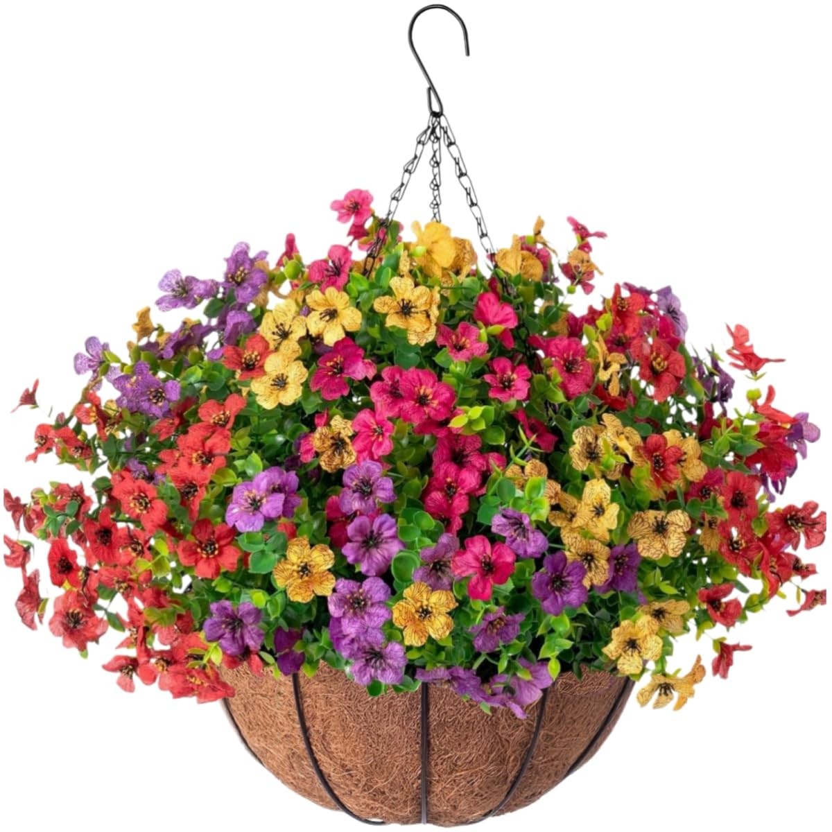 Artificial Flowers Hanging Basket for Outdoor Decoration UV Resistant Silk Fl…