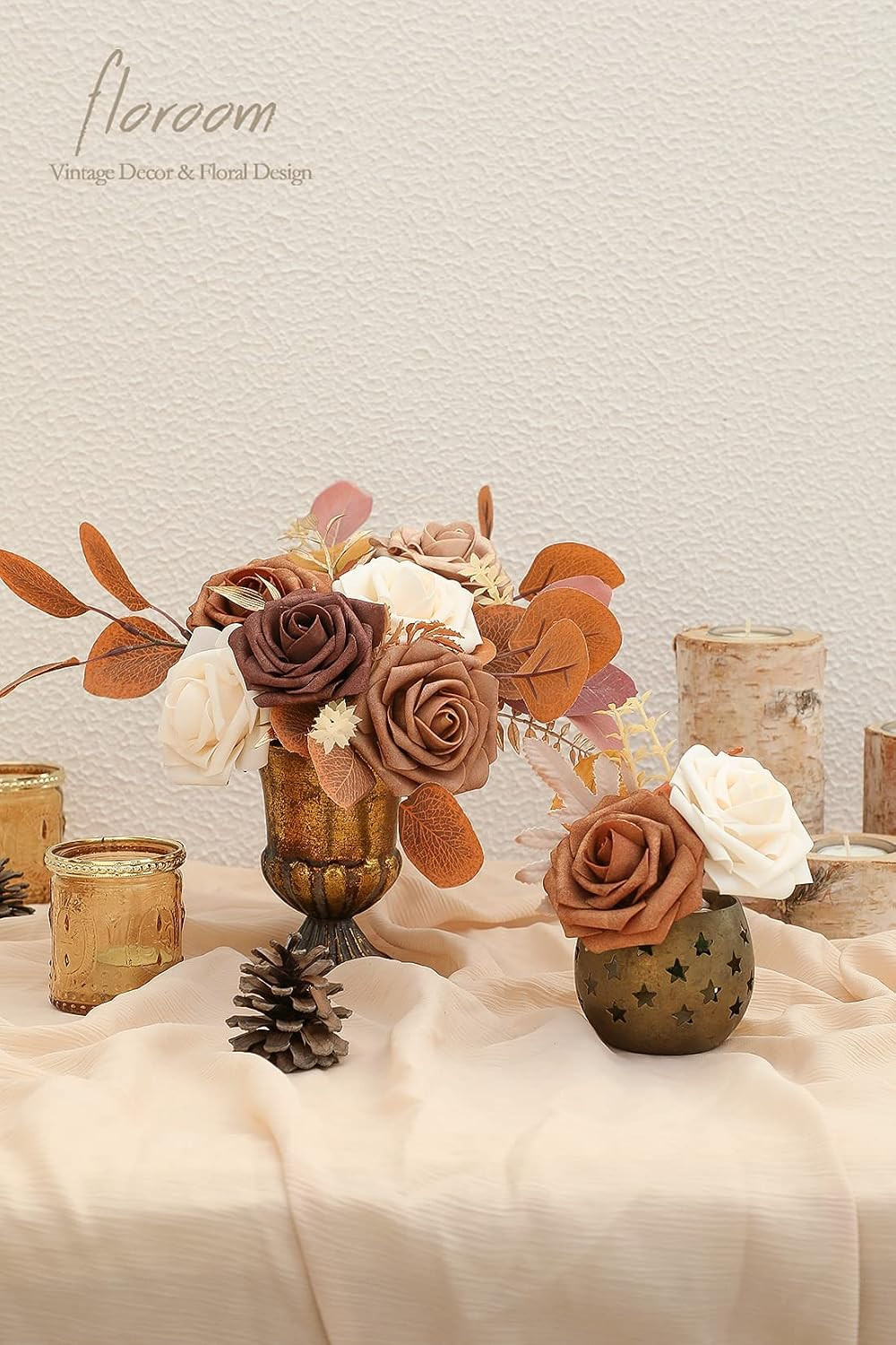 Artificial Flowers 25Pcs Real Looking Earth Tones Ombre Colors Foam Fake Roses w
