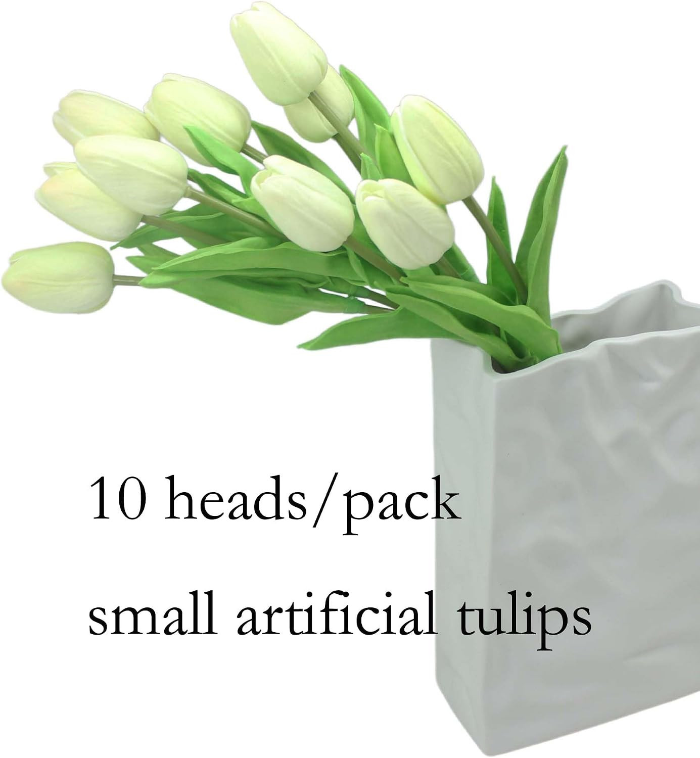 10 Heads Artificial Tulips,Light Champagne | 13.38 Inch,Real Touch PU Faux Flora