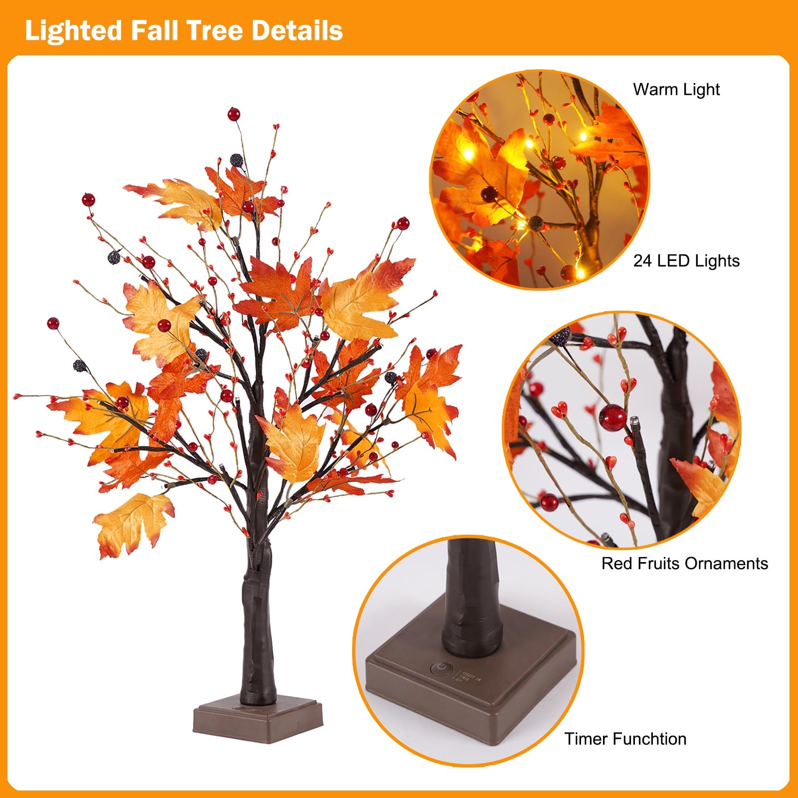 Fall Decorations for Home, Fall Lighted Maple Tree, Thanksgiving Table Center…