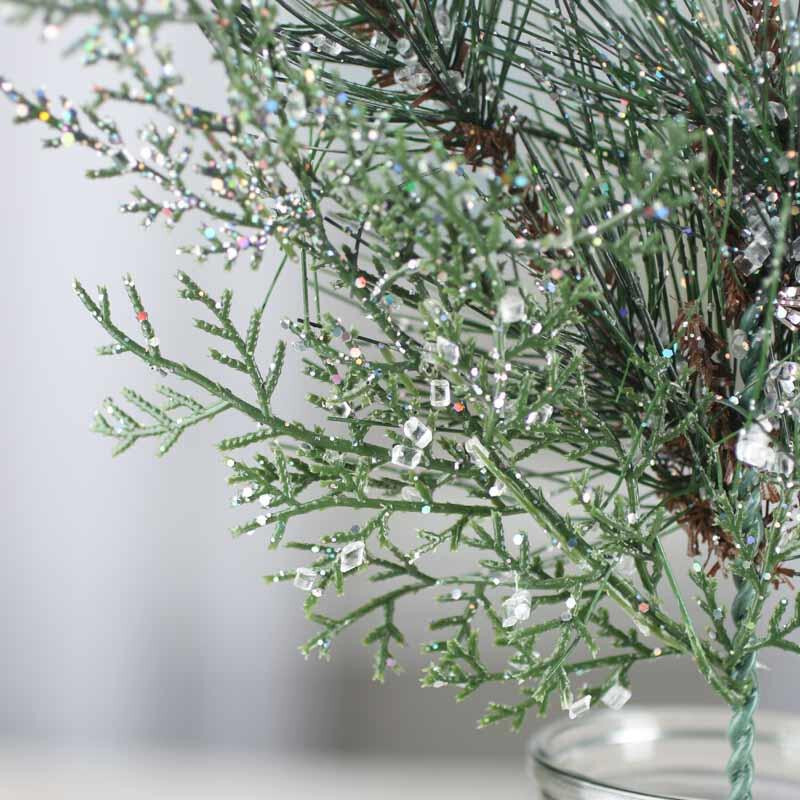 Set of 4 Sparkling Icy Artificial Pine and Cedar Embellishing 13″ Picks