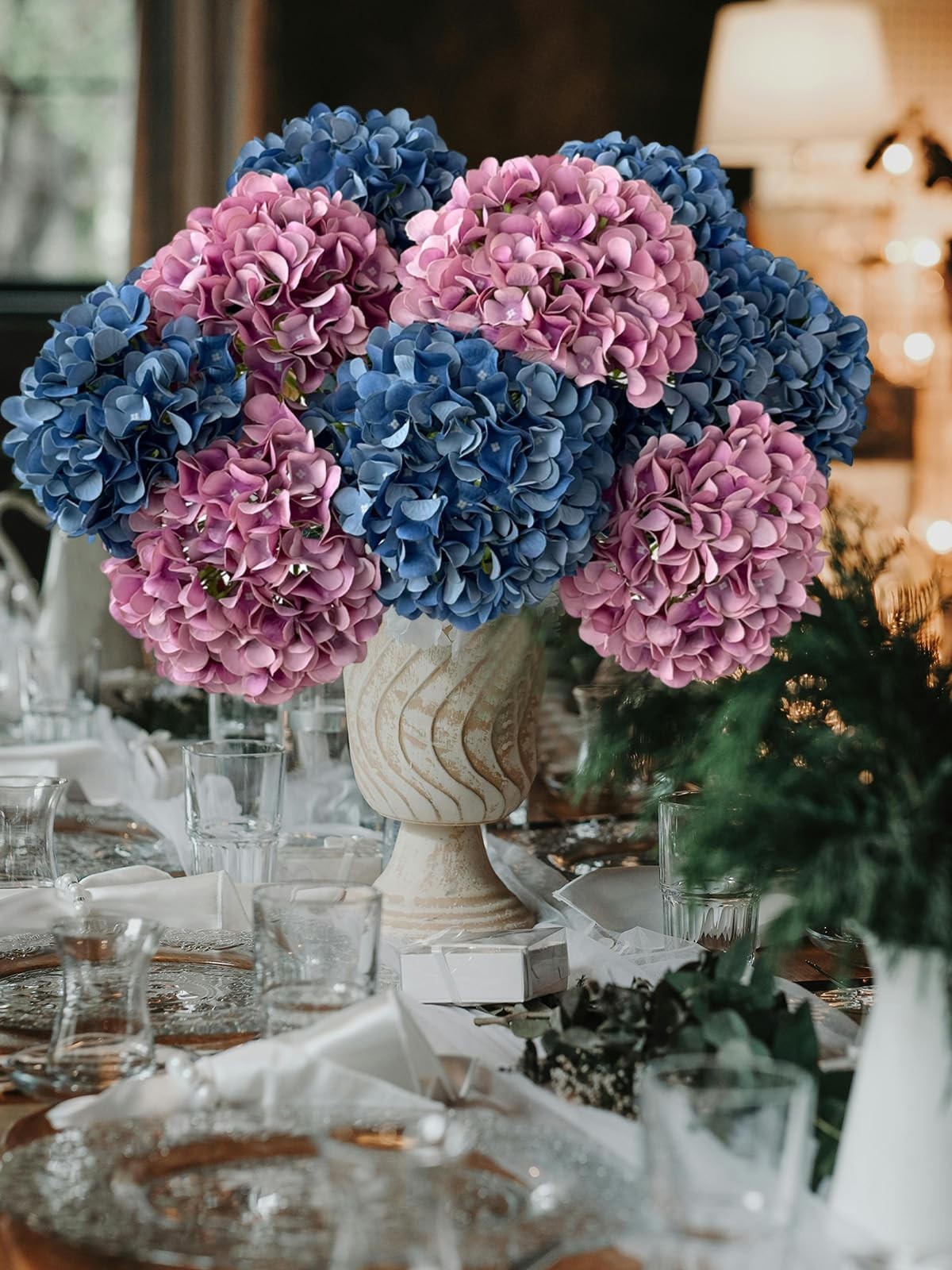 5 Pcs Dark Blue Silk Hydrangeas Artificial Flower Boho Dried Touch 20” Faux …