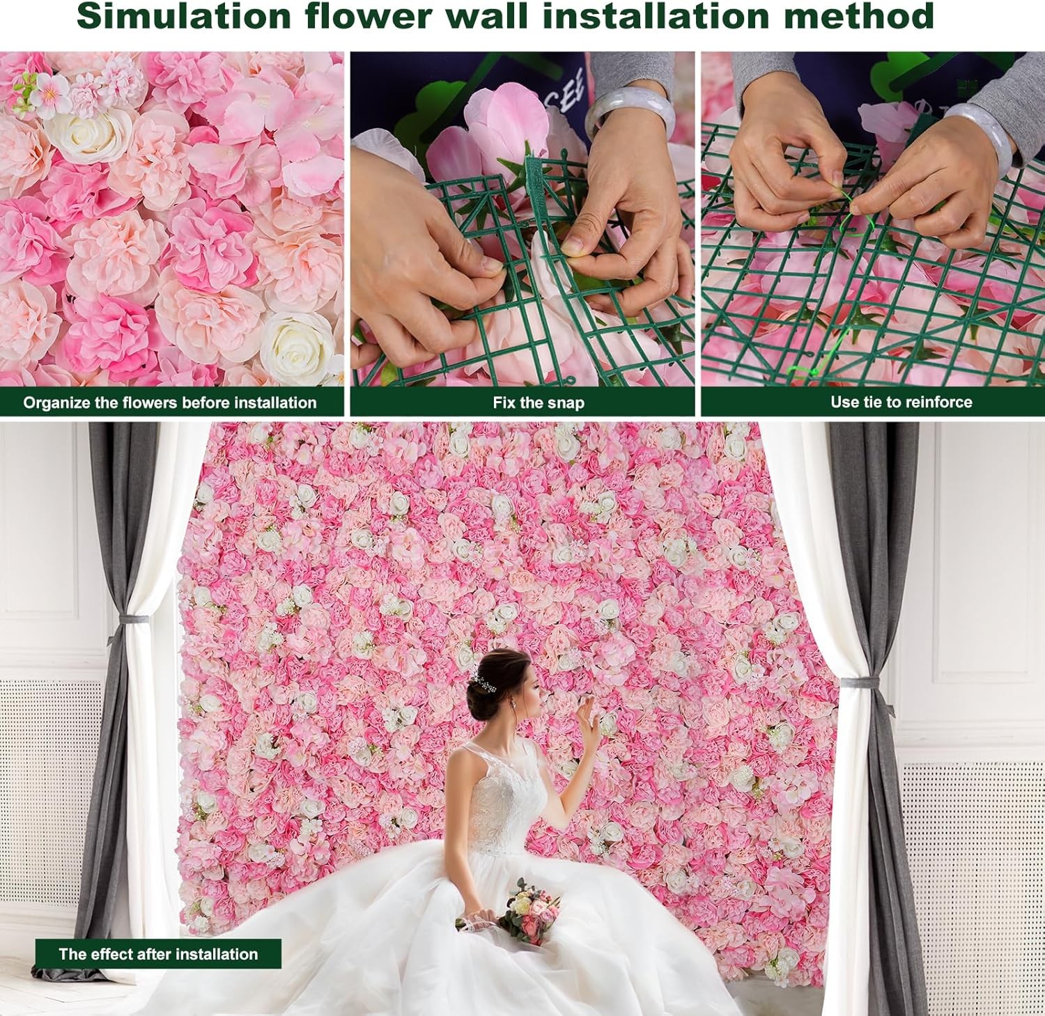 Floral Wall Backdrop 6PCS 16.5×16.5 Inch Silk Rose Decor for