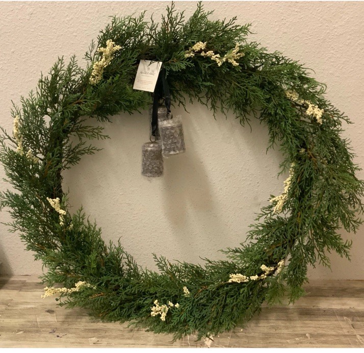 🎁 Hearth & Hand Magnolia 32” Faux Cedar Plant Wreath W/Berries & Bells🆕AS IS