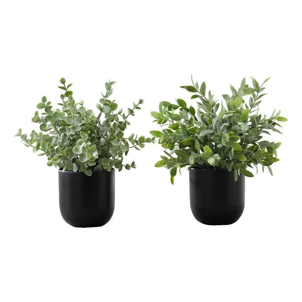11 In. Artificial Green Indoor Eucalyptus Grass Set, Faux Tabletop Greenery Duo,