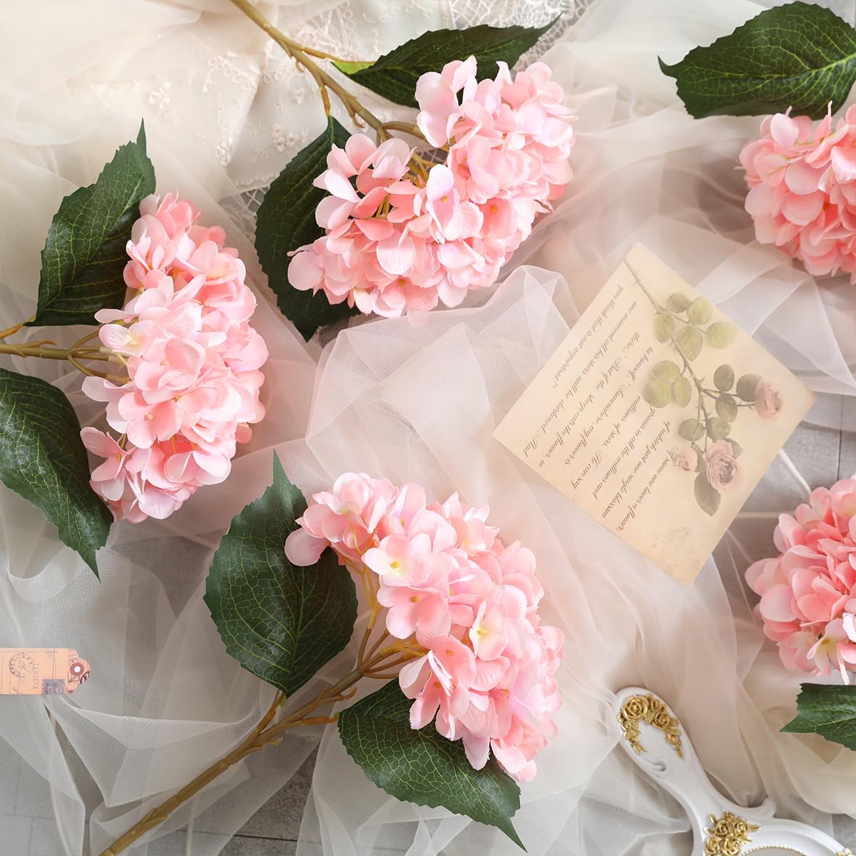 Pink Hydrangea Artificial Flowers – 5 pcs Realistic Single 18.9 in Long Stem …