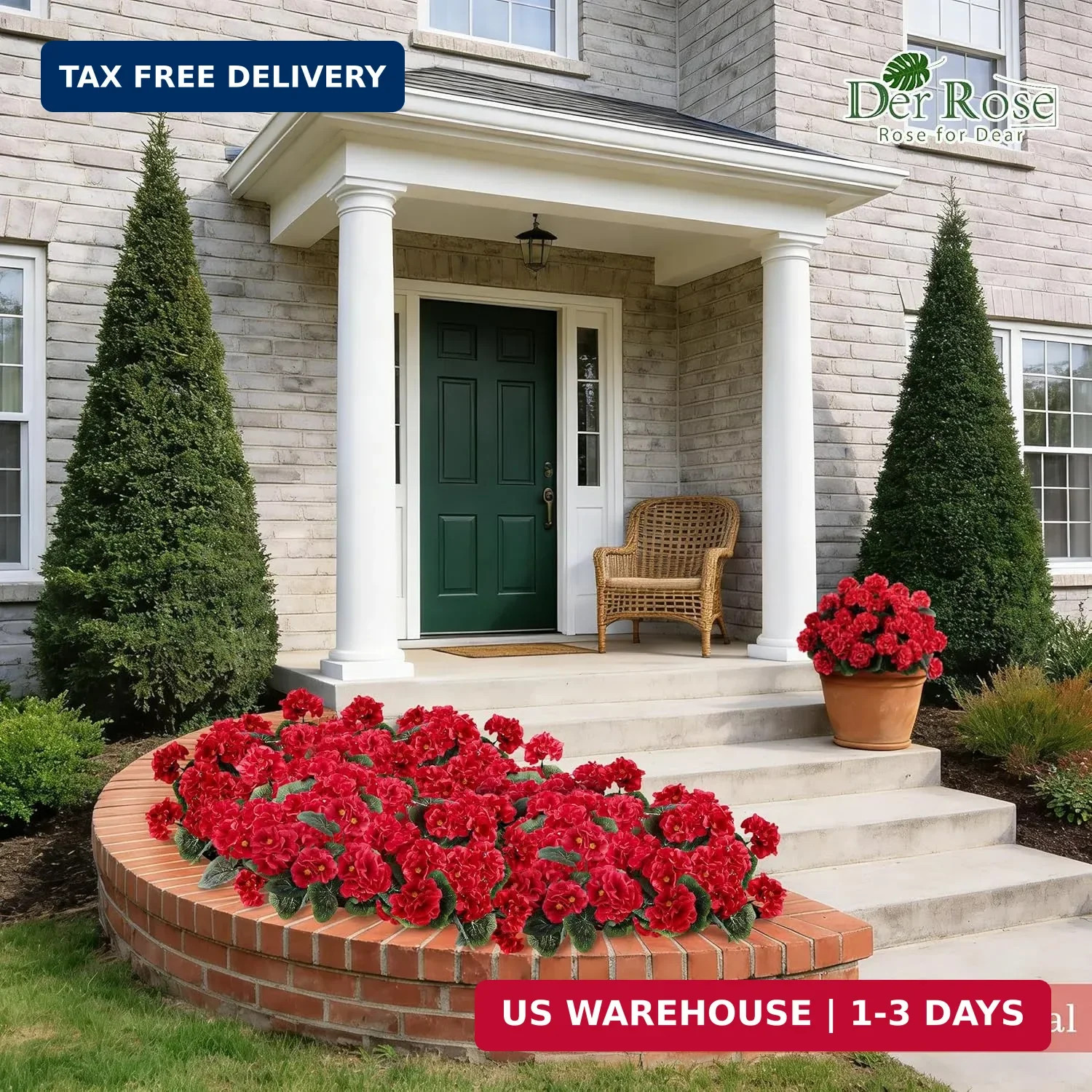 Der Rose 6 Pack Red Artificial Geraniums Flowers for Outdoors UV Resistant Faux