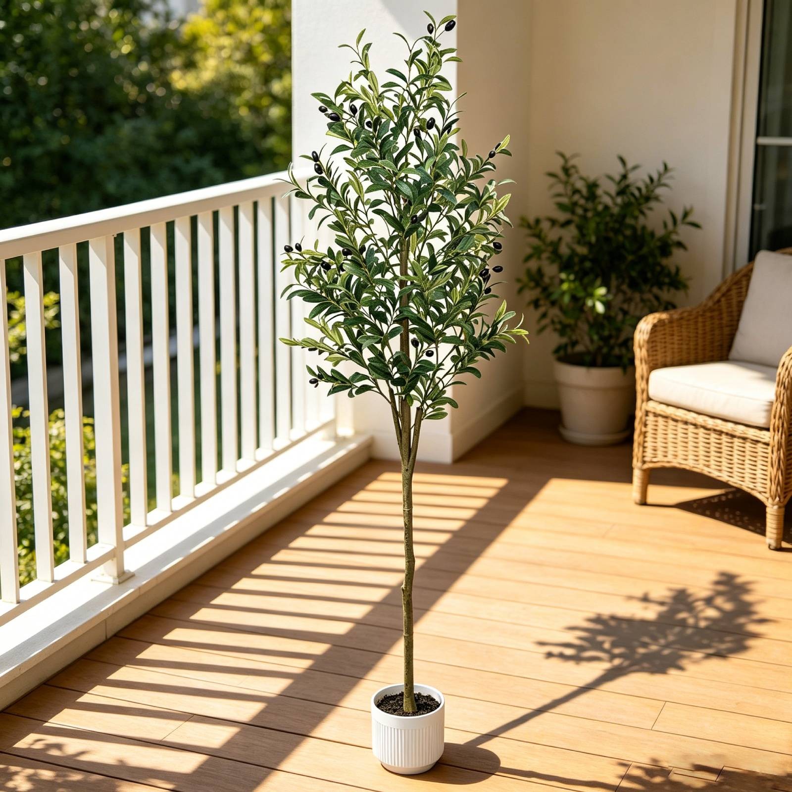 Nearly Natural 6ft Olive Artificial Tree in Green with White Planter Home Decor