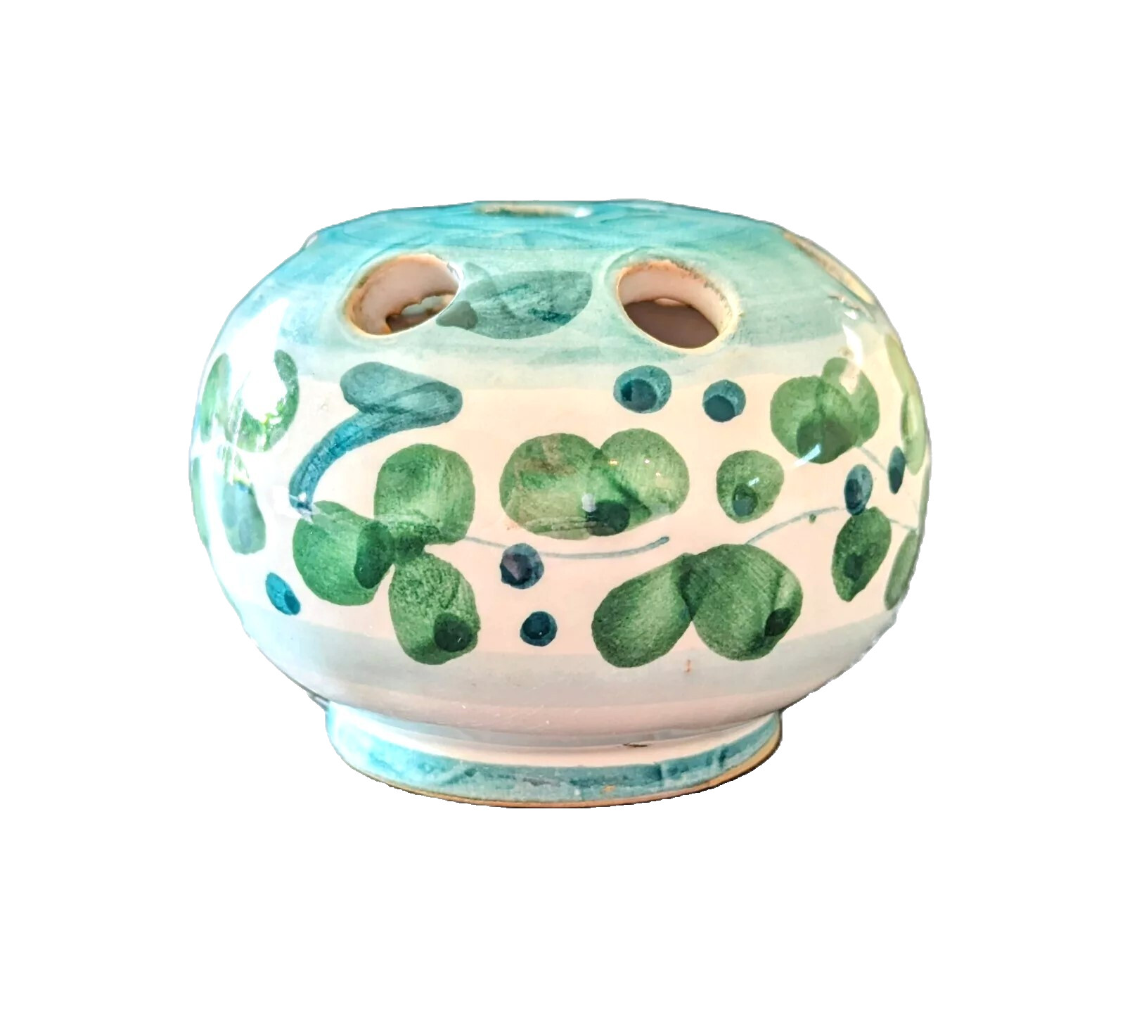 VTG Art Pottery Floral Arranging Frog VB/2 Hand Painted Blue White Green Italy